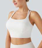 Plush Low Support Double Straps Yoga Sports Bra DD-F Cups — White — view 5