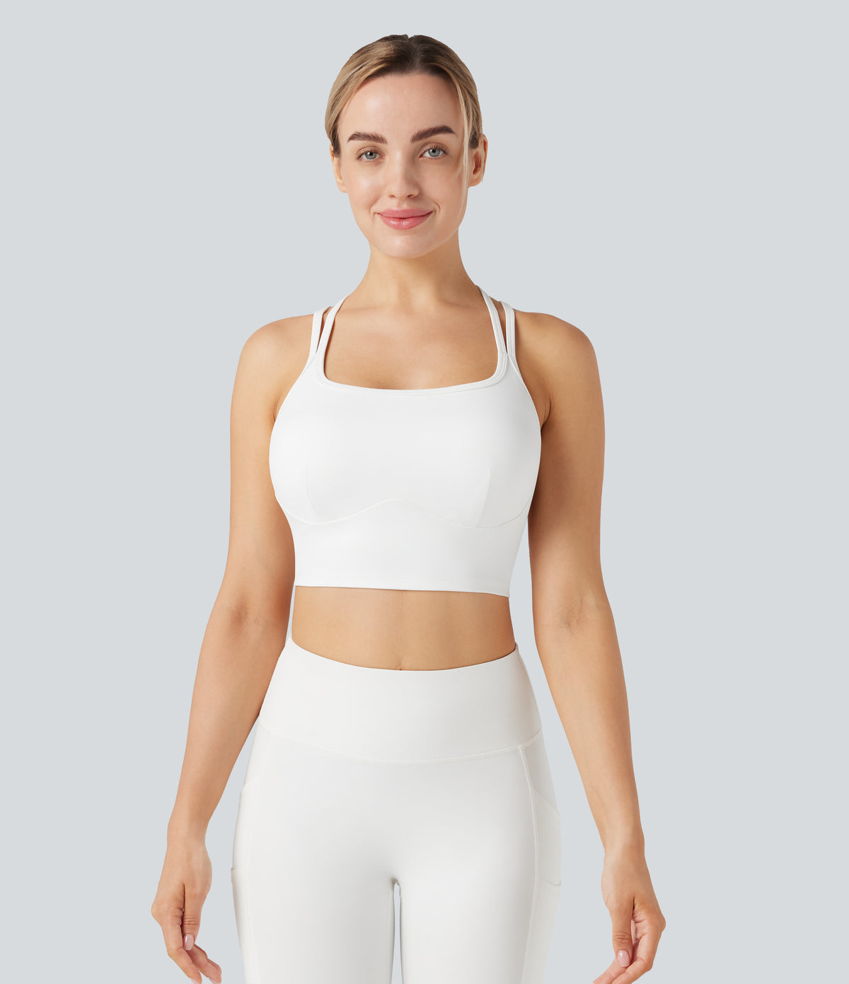 Plush Low Support Double Straps Yoga Sports Bra DD-F Cups — White — view 2