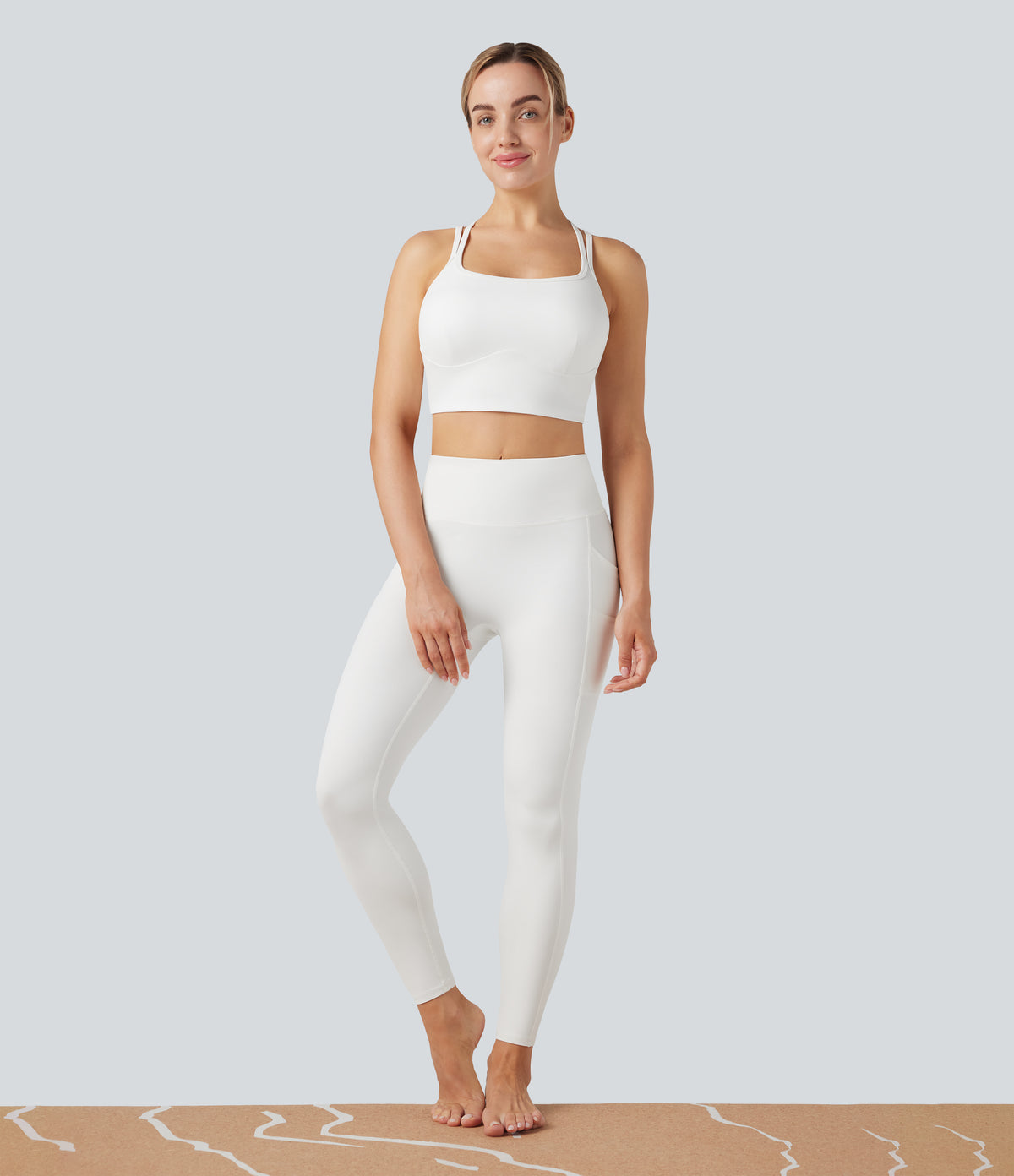 Plush Low Support Double Straps Yoga Sports Bra DD-F Cups — White — view 6