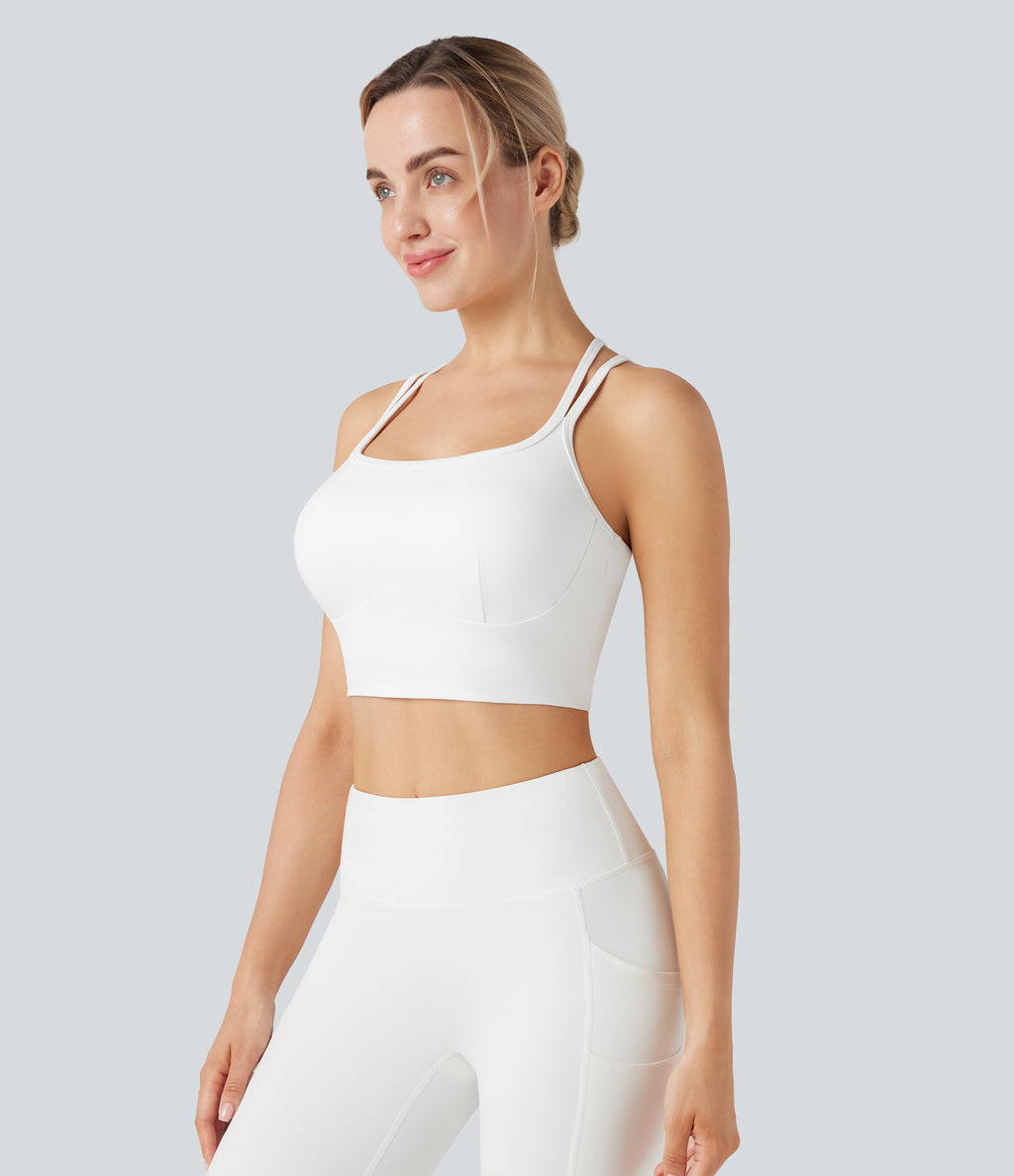 Plush Low Support Double Straps Yoga Sports Bra DD-F Cups — White — view 3