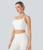 Plush Low Support Double Straps Yoga Sports Bra DD-F Cups — White — view 3