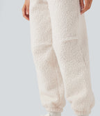 Mid Rise Drawstring Casual Teddy Joggers with Pockets — Whisper White — view 6
