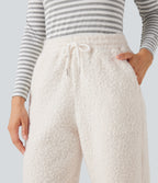 Mid Rise Drawstring Casual Teddy Joggers with Pockets — Whisper White — view 4