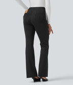 High Waisted Striped Work Flared Trousers with Pockets — Black White Pinstripe — view 2