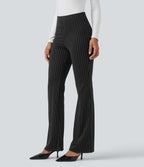 High Waisted Striped Work Flared Trousers with Pockets — Black White Pinstripe — view 1