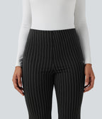 High Waisted Striped Work Flared Trousers with Pockets — Black White Pinstripe — view 4