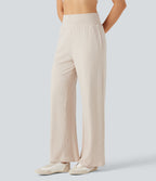 Ribbed Knit High Waisted Casual Trousers with Pockets — Turtledove — view 3