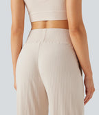 Ribbed Knit High Waisted Casual Trousers with Pockets — Turtledove — view 5