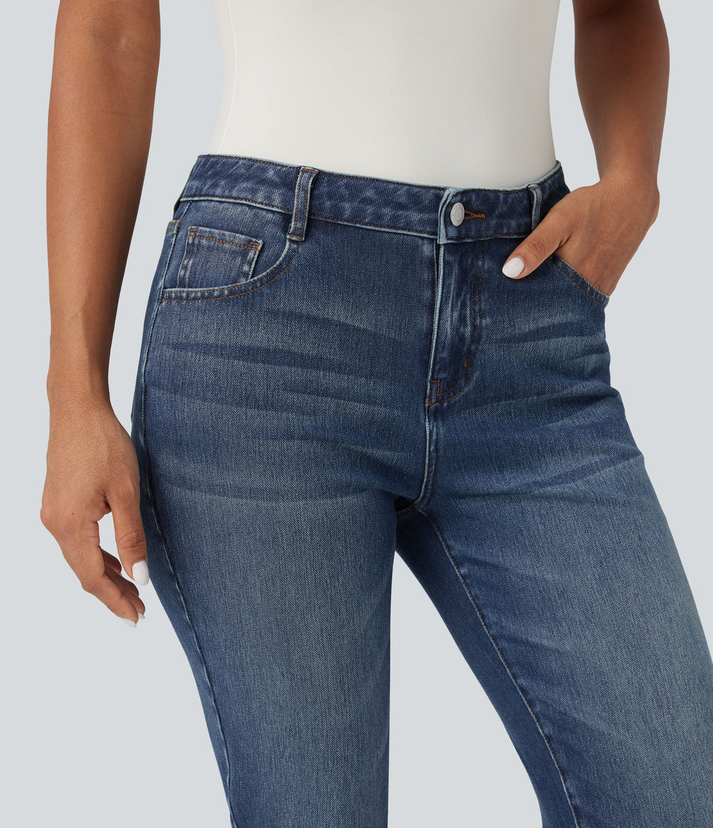Mid Rise Slim 7/8 Causal Jeans with Pockets — Estate Blue Denim — view 4