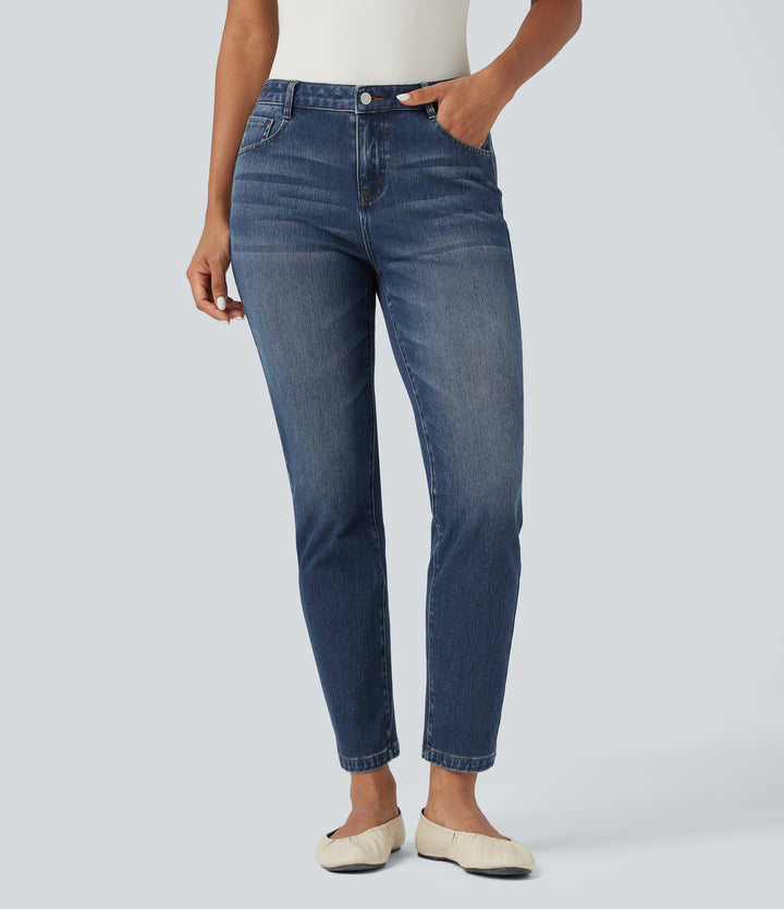 Mid Rise Slim 7/8 Causal Jeans with Pockets — Estate Blue Denim — view 1
