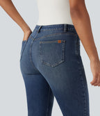 Mid Rise Slim 7/8 Causal Jeans with Pockets — Estate Blue Denim — view 5