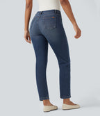 Mid Rise Slim 7/8 Causal Jeans with Pockets — Estate Blue Denim — view 2