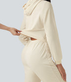 Hooded Long Sleeve Casual Jogger Jumpsuit with Pockets-Edition — Antique White — view 4