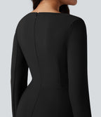 Square Neck Long Sleeve Mini Bodycon Work Dress — Black — view 5