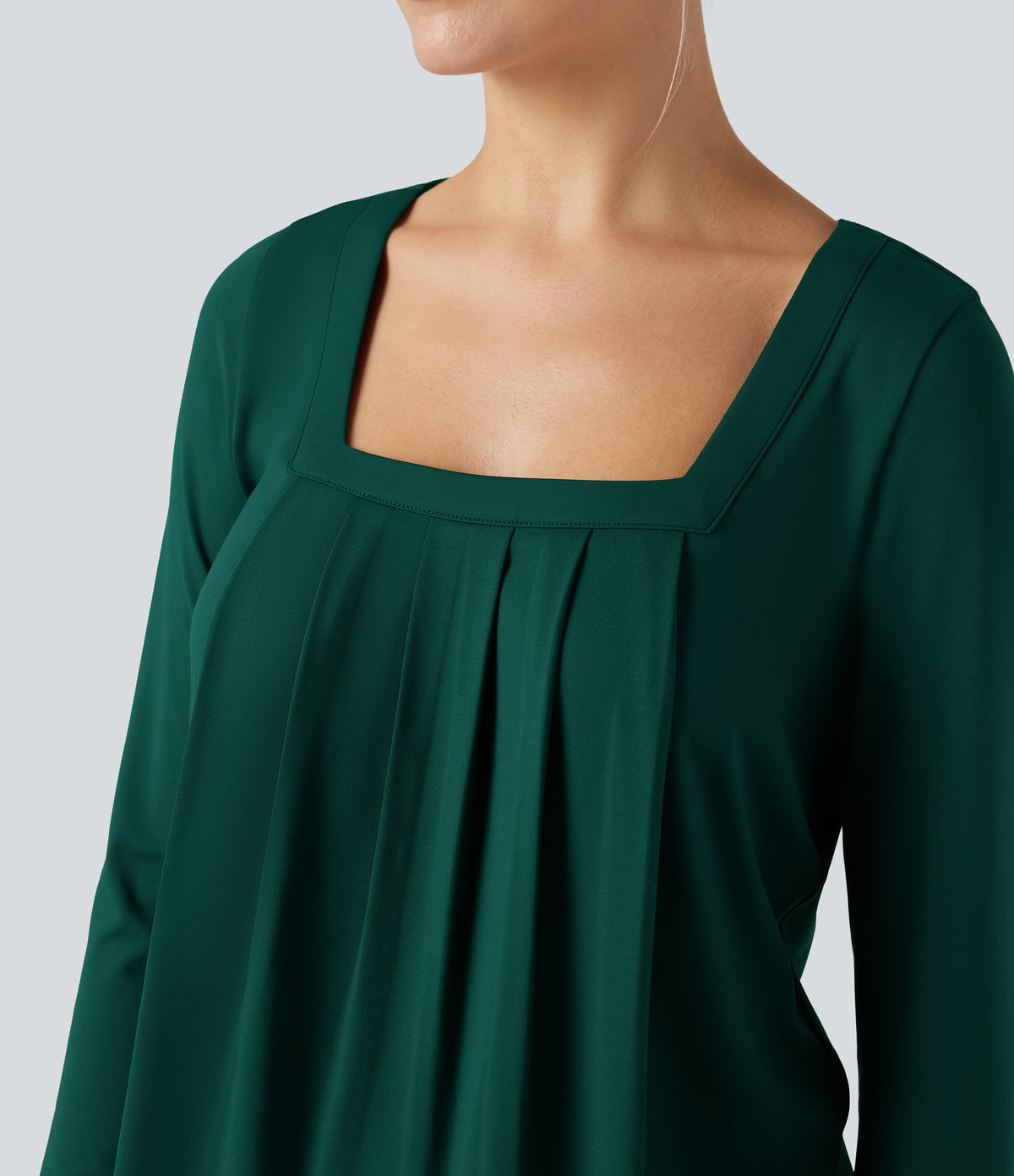 Square Neck Long Sleeve Casual Top — Rain Forest — view 4