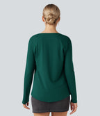 Square Neck Long Sleeve Casual Top — Rain Forest — view 2