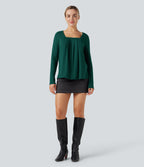 Square Neck Long Sleeve Casual Top — Rain Forest — view 5