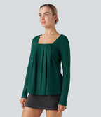 Square Neck Long Sleeve Casual Top — Rain Forest — view 3