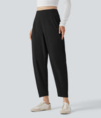High Waisted Casual Tapered Trousers with Pockets — Black — view 1