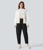 High Waisted Casual Tapered Trousers with Pockets — Black — view 7