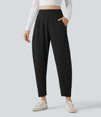 High Waisted Casual Tapered Trousers with Pockets — Black — view 3