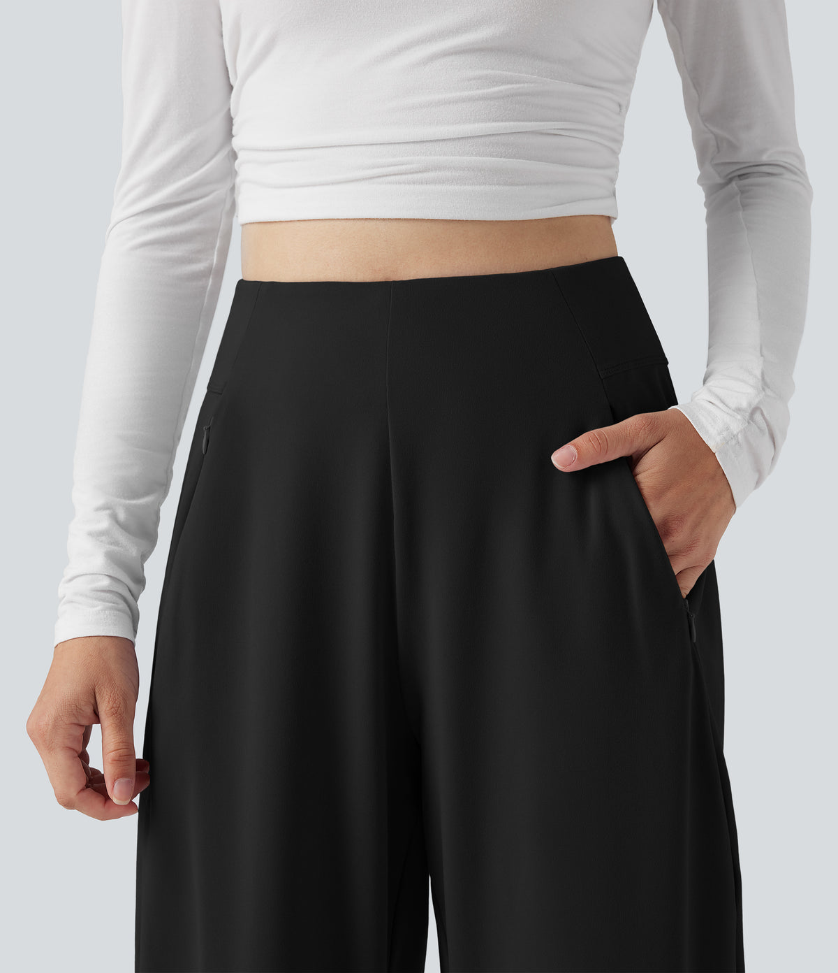 High Waisted Casual Tapered Trousers with Pockets — Black — view 4