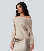 Off-shoulder Long Sleeve Work Jumper — Brazilian Sand — view 1