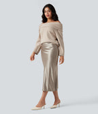 Off-shoulder Long Sleeve Work Jumper — Brazilian Sand — view 5