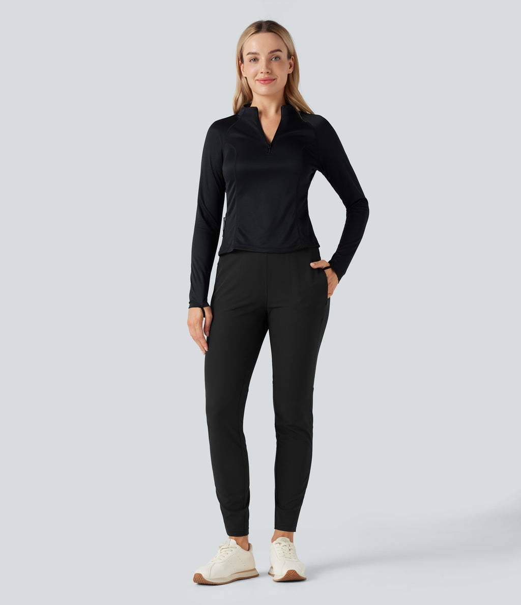 Water Repellent Mid Rise Hiking Trousers with Zip Pockets — Black — view 7