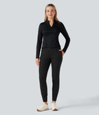 Water Repellent Mid Rise Hiking Trousers with Zip Pockets — Black — view 7