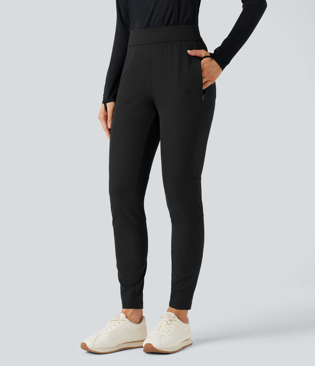 Water Repellent Mid Rise Hiking Trousers with Zip Pockets — Black — view 1