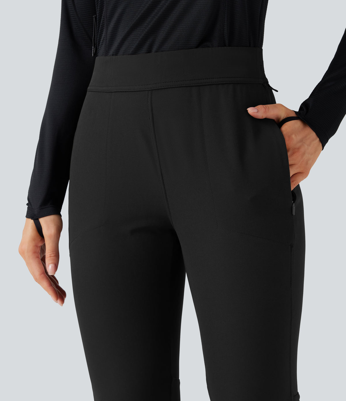 Water Repellent Mid Rise Hiking Trousers with Zip Pockets — Black — view 4