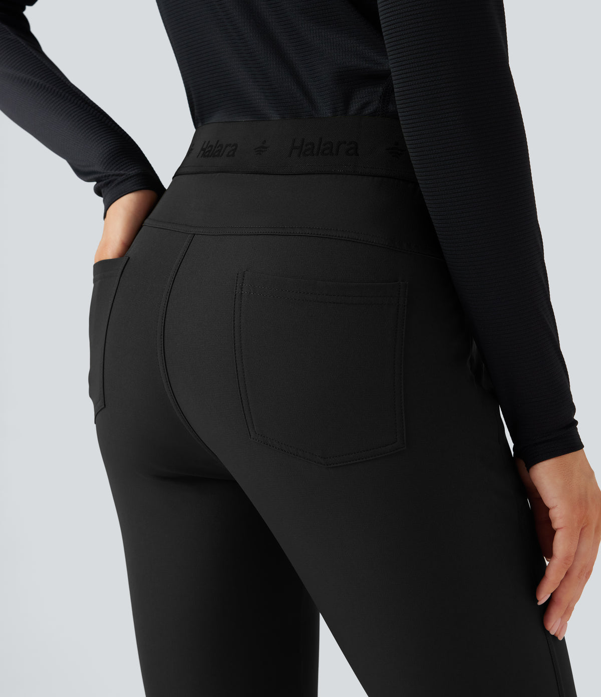 Water Repellent Mid Rise Hiking Trousers with Zip Pockets — Black — view 5