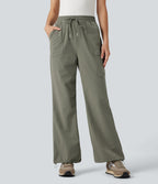 High Waisted Drawstring Bootcut Hiking Trousers with Pockets — Vetiver — view 3