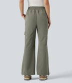 High Waisted Drawstring Bootcut Hiking Trousers with Pockets — Vetiver — view 2
