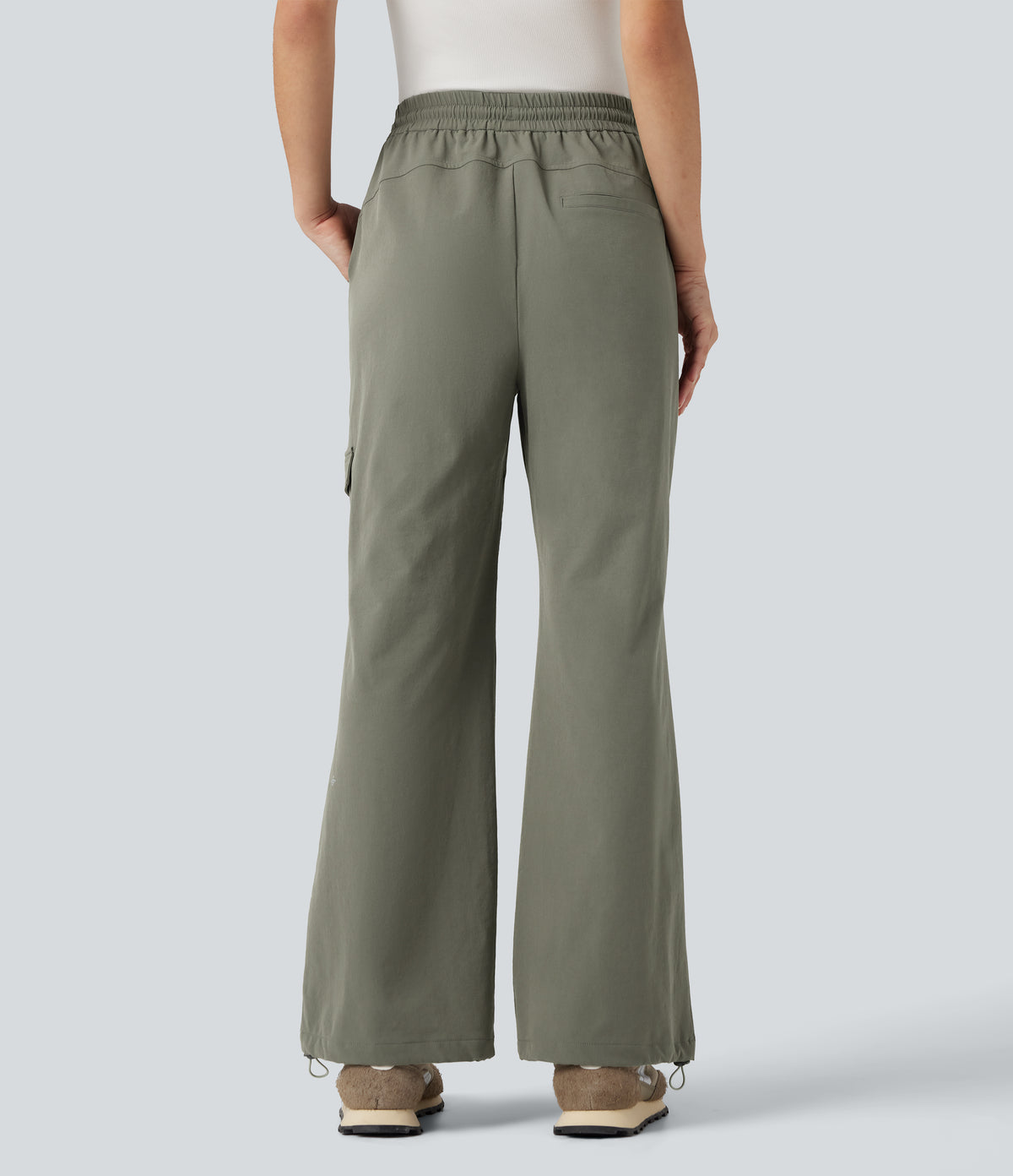High Waisted Drawstring Bootcut Hiking Trousers with Pockets — Vetiver — view 2