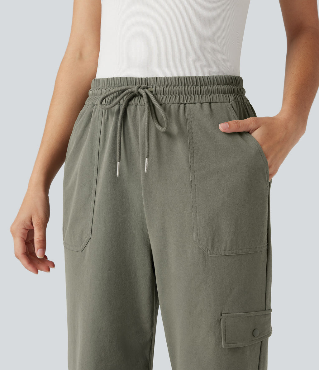 High Waisted Drawstring Bootcut Hiking Trousers with Pockets — Vetiver — view 8