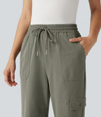 High Waisted Drawstring Bootcut Hiking Trousers with Pockets — Vetiver — view 8
