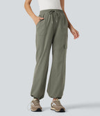 High Waisted Drawstring Bootcut Hiking Trousers with Pockets — Vetiver — view 5