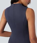 Mock Neck Sleeveless Midi Work Dress with Pockets — Mountain Blue — view 4