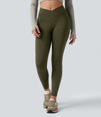 Wear-Resistant Reflective Crossover High Waisted Hiking 7/8 Leggings with Pocket — Twilight Green — view 3