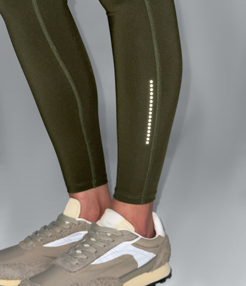 Wear-Resistant Reflective Crossover High Waisted Hiking 7/8 Leggings with Pocket — Twilight Green — view 8