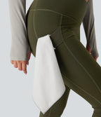 Wear-Resistant Reflective Crossover High Waisted Hiking 7/8 Leggings with Pocket — Twilight Green — view 7