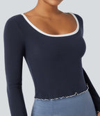 Square Neck Flounce Long Sleeve Casual T-Shirt — Deep Twilight — view 4