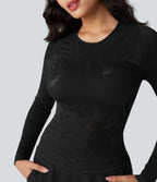 OneForm Seamless Flow Long Sleeve Workout Sports Top — Black — view 4