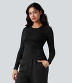 OneForm Seamless Flow Long Sleeve Workout Sports Top — Black — view 3