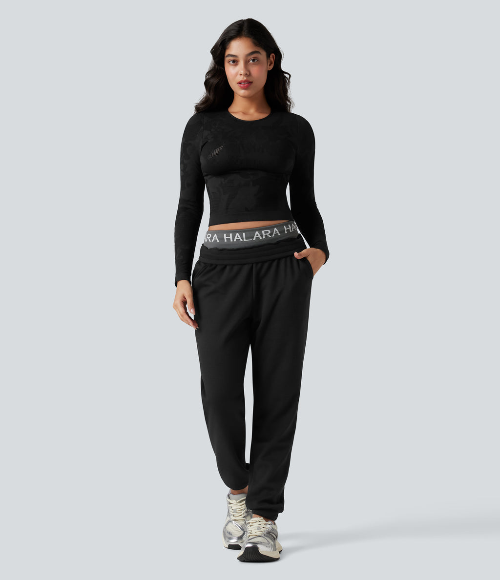 OneForm Seamless Flow Long Sleeve Workout Sports Top — Black — view 6
