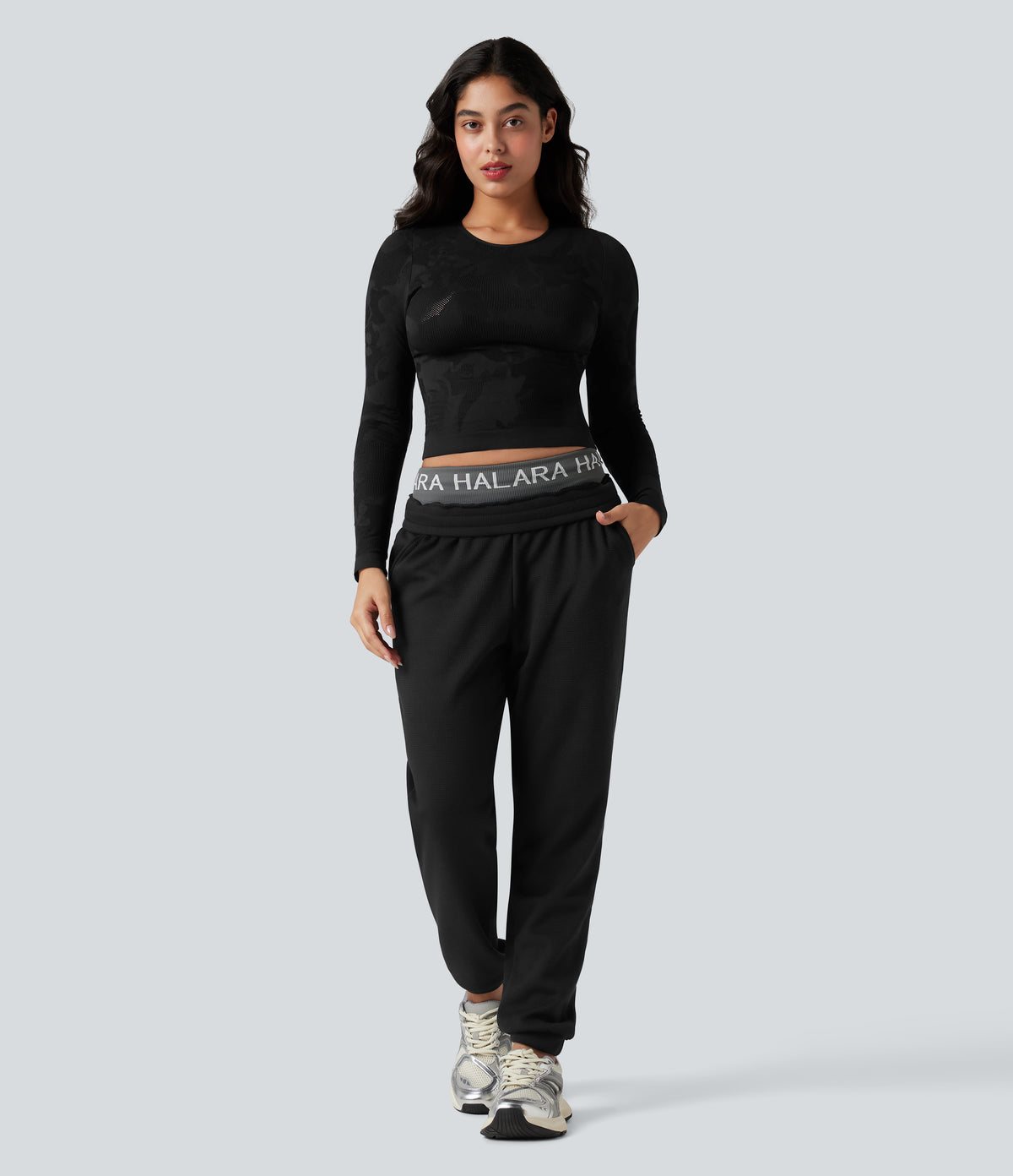 OneForm Seamless Flow Long Sleeve Workout Sports Top — Black — view 6