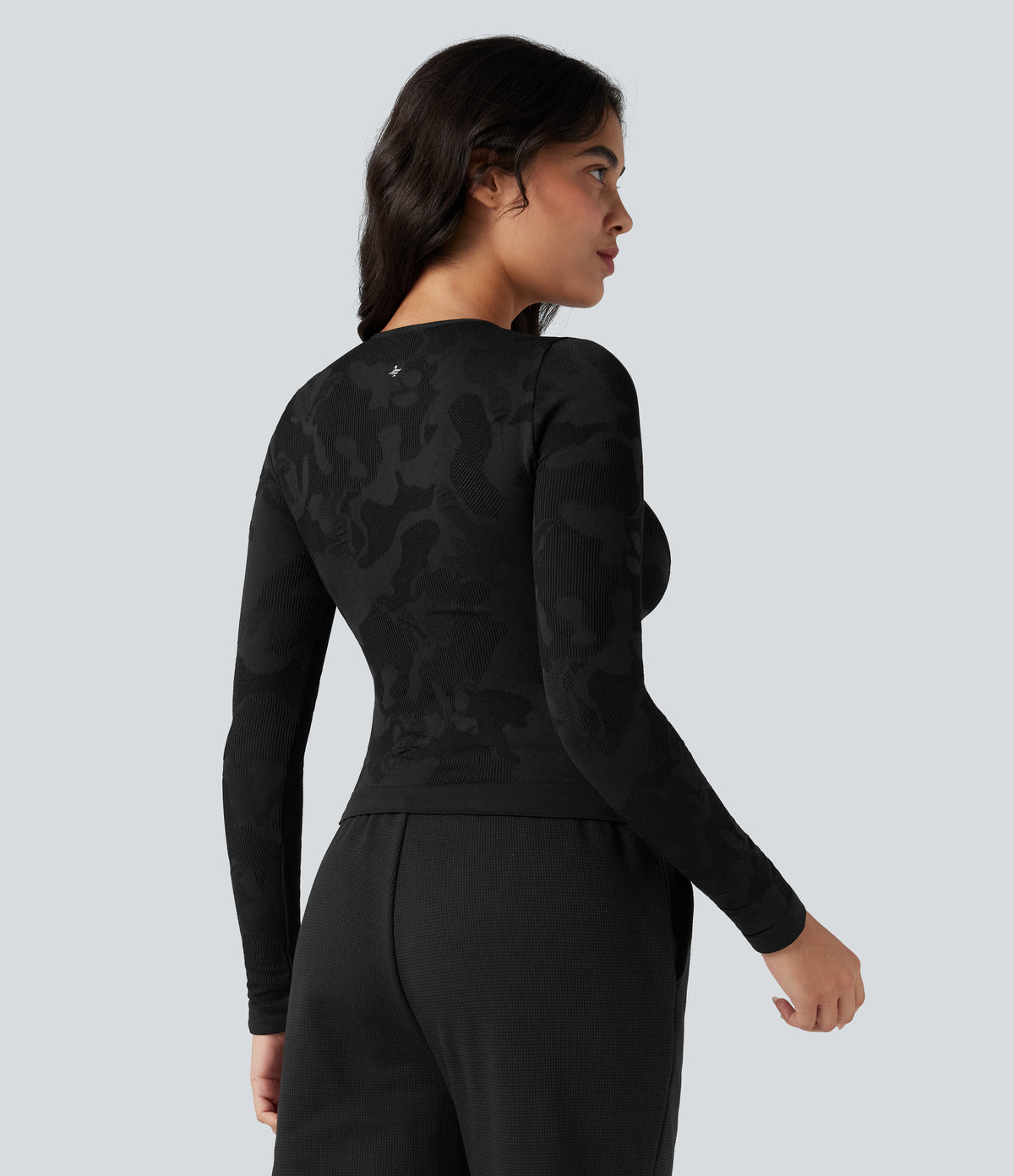OneForm Seamless Flow Long Sleeve Workout Sports Top — Black — view 2