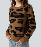 Round Neck Long Sleeve Leopard Casual Jumper — Mocha Camo — view 4